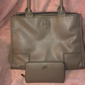 Tory Burch Ella Canvas Leather Tote & Wallet